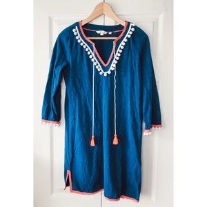 Boden blue pink pom pom beach cover up tunic dress